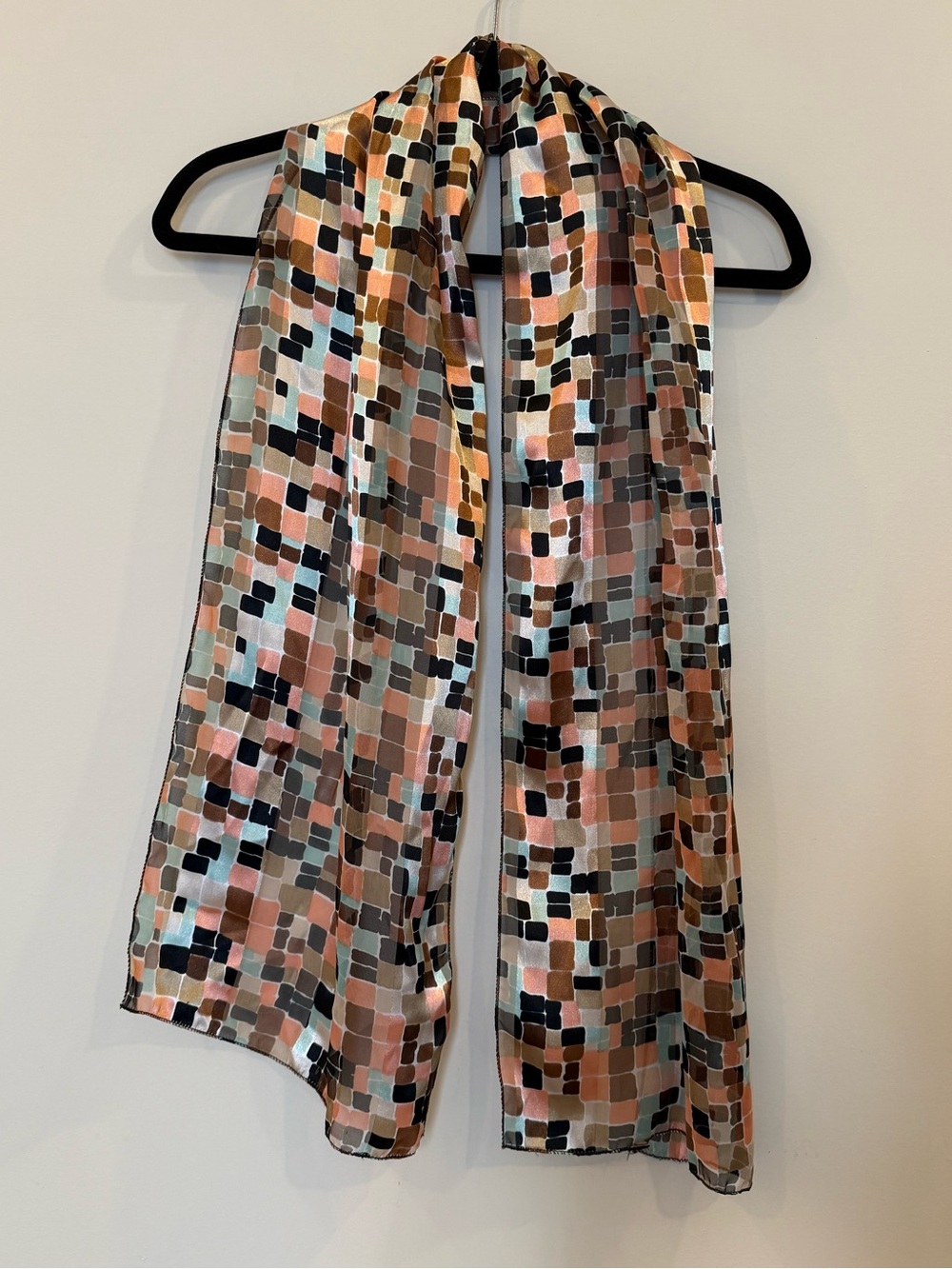 Decorative Geometric Mosaic Scarf - Peach, Black & Cream